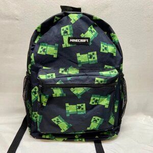 Minecraft Creeper Backpack Black Green Logo Youth 17" School Book Bag GUC